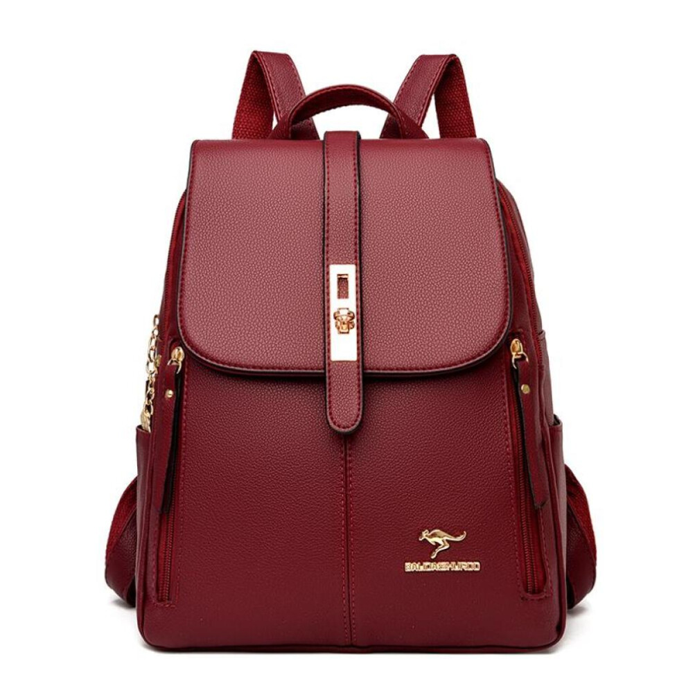 (red) Women Large Capacity Backpack Purses High Quality Leather Female Vintage Bag School Bags Travel Bagpack Ladies Bookbag Rucksack