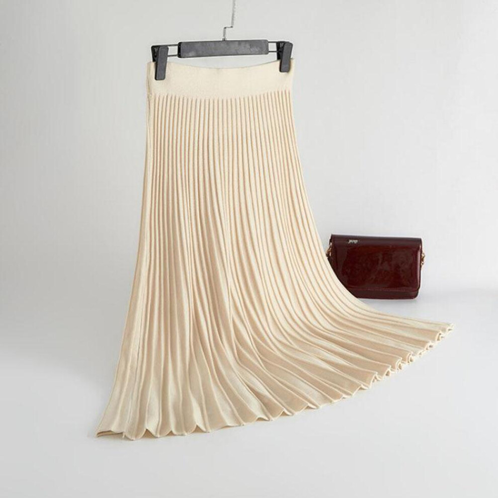 (apricot, One Size) British A-Line Skirt Knitted Skirt Autumn and Winter Women&apos;s Pleated Drape One Step Big Swing Slim Combed Cotton Umbrella Skirt