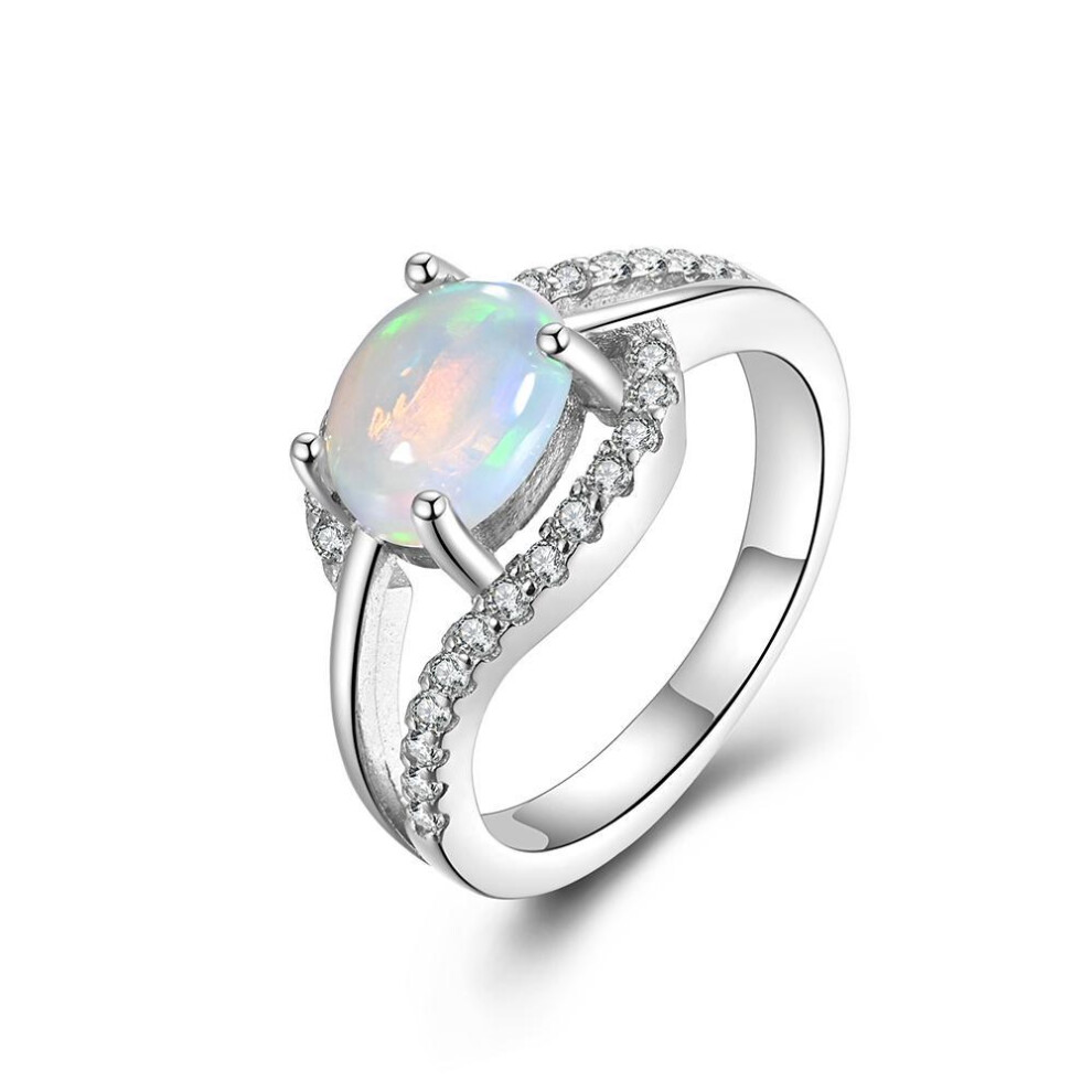 (white, us ring size 7#) New Arrival Natural Ethiopia Colorful Opal Ring Real Gemstone Oval 6*8mm Good Quality 925 Sterling Silver Fine Jewelry For Women