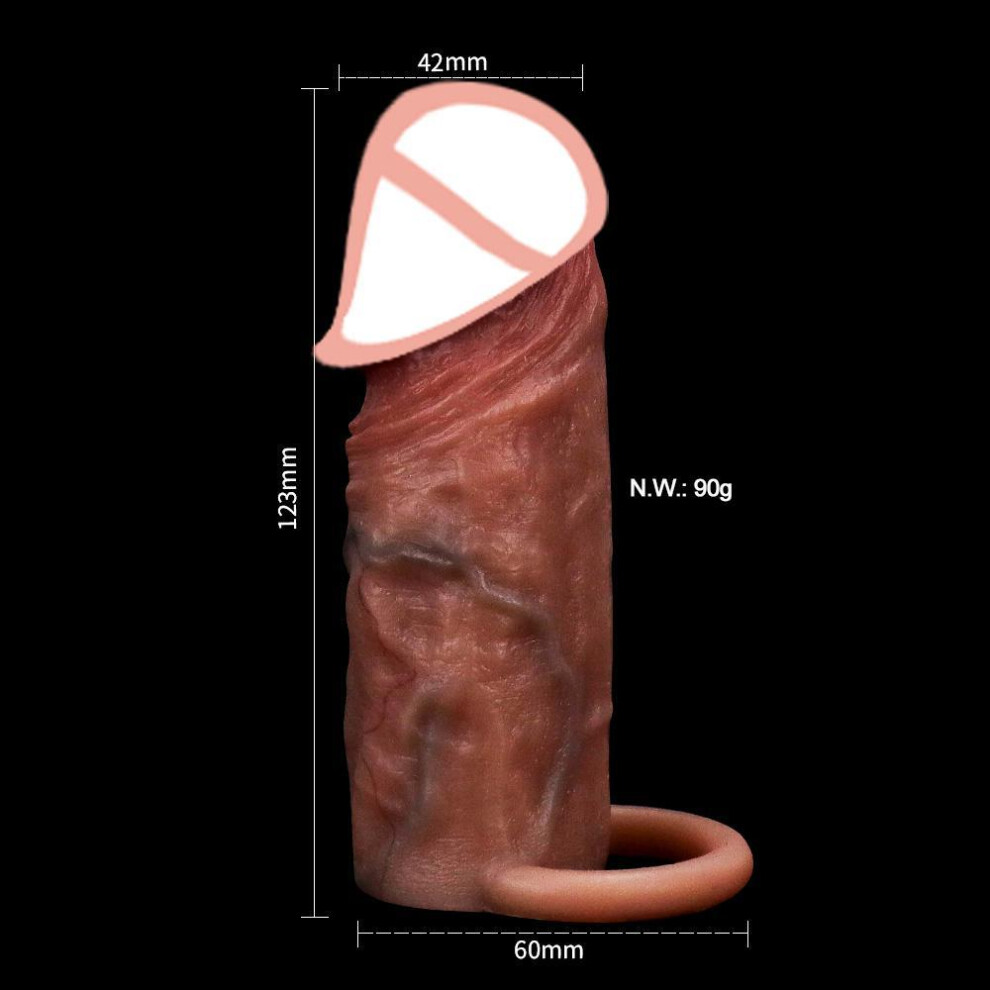 (as the picture, 12.3cm) Realistic Penis Sheath Reusable Silicone Condom Cock Extension Sex Toys Artificial Dick Enlargement/Extender Men Penis Sleeve