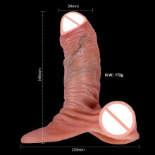 (as the picture, 14.8cm) Realistic Penis Sheath Reusable Silicone Condom Cock Extension Sex Toys Artificial Dick Enlargement/Extender Men Penis Sleeve