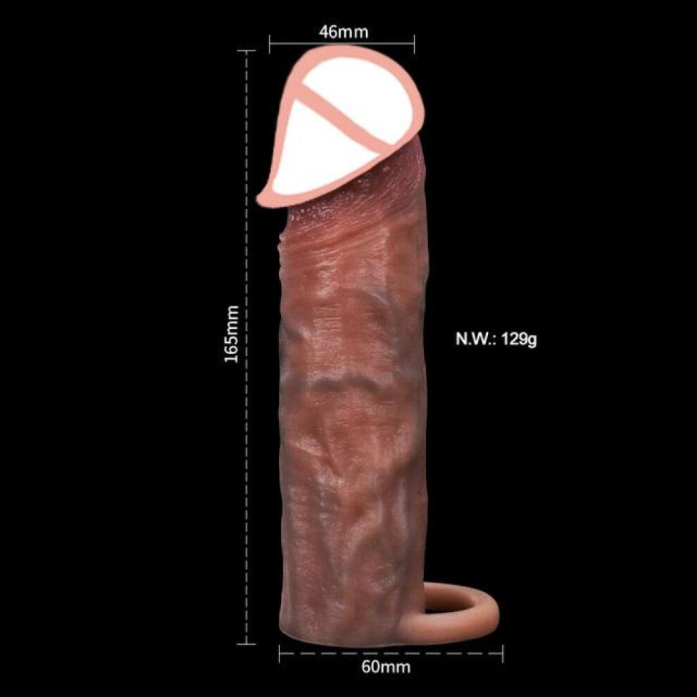 (as the picture, 16.5cm) Realistic Penis Sheath Reusable Silicone Condom Cock Extension Sex Toys Artificial Dick Enlargement/Extender Men Penis Sleeve