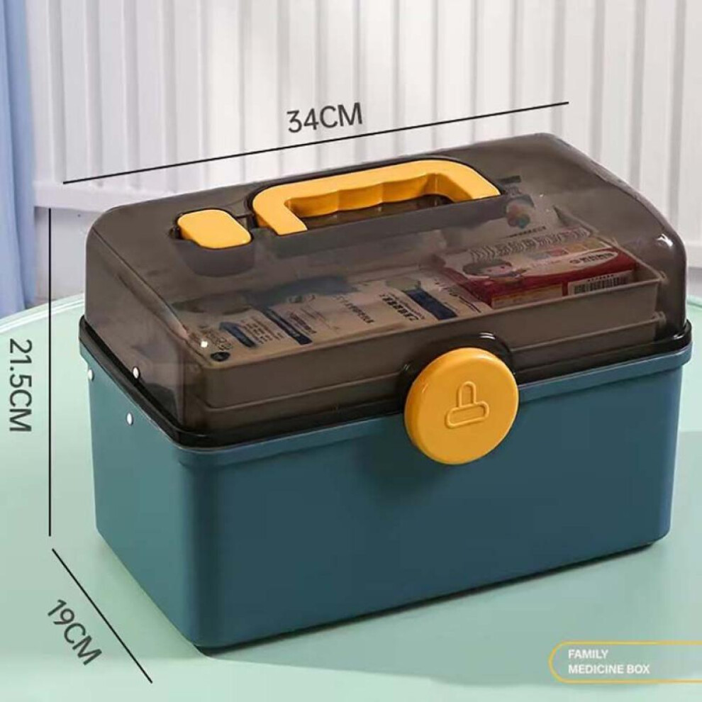 (blue, L) 3 Layers Large Capacity Family Medicine Organizer Storage Box Portable First Aid Kit Container Emergency Pharmacy Pill Box