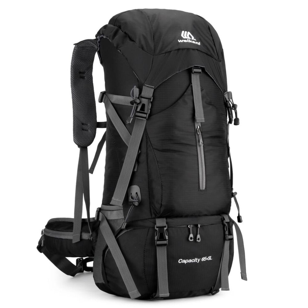 (black) 70l Hiking Backpack Water-resistant Climbing Camping Backpack Travel Daypack With Rain Cover
