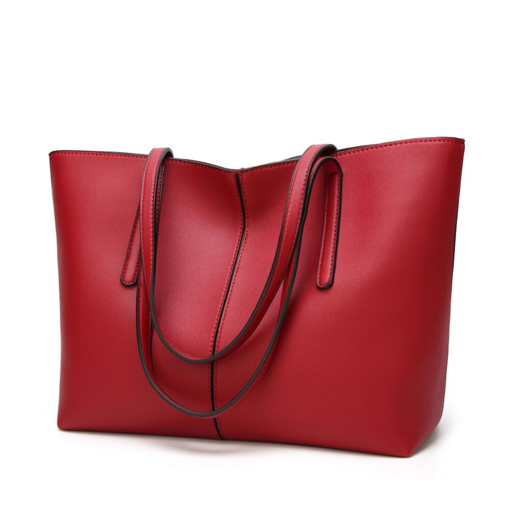 (red) Classic Fashion Large Capacity Tote Bags for Women Shoulder Bags PU Leather Handbags Ladies Tote Purse