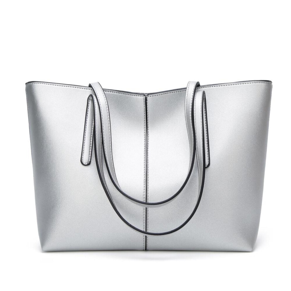 (silver) Classic Fashion Large Capacity Tote Bags For Women Shoulder Bags Pu Leather Handbags Ladies Tote Purse