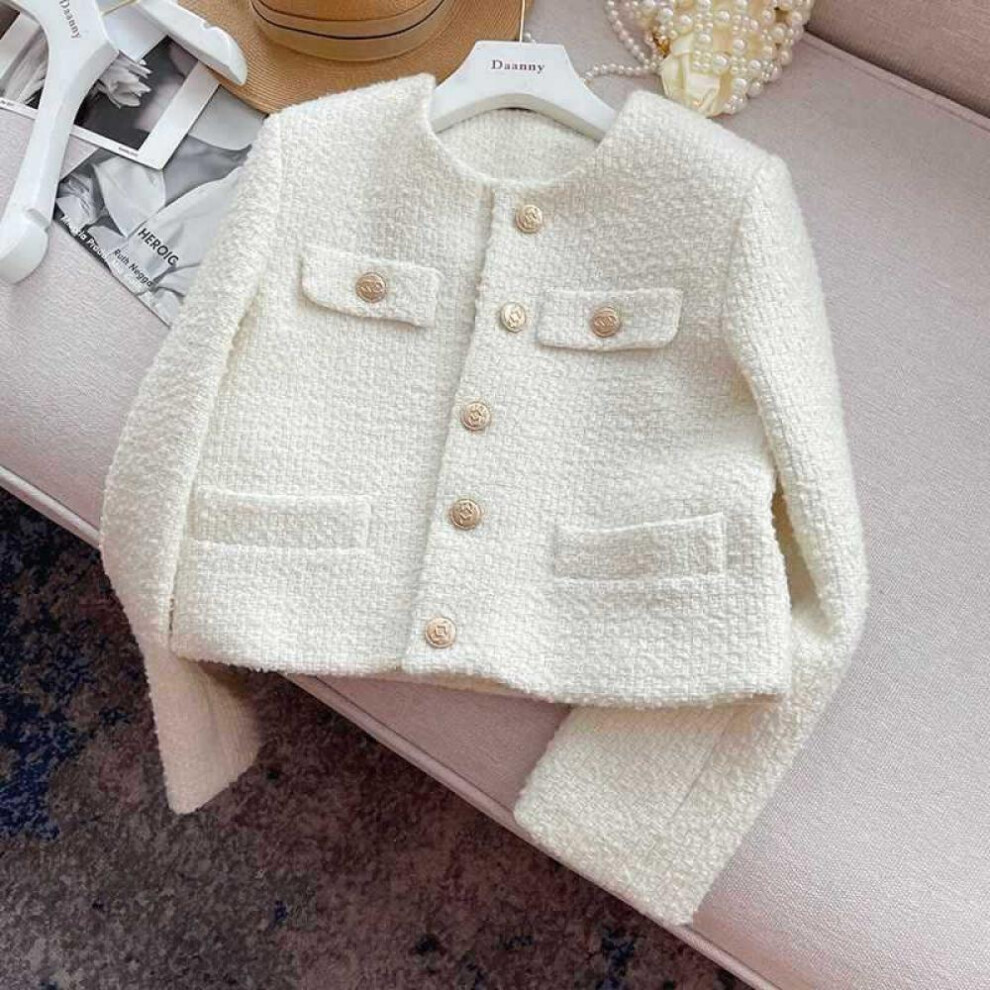 (beige, L) Women Elegant Tweed Cardigan Short Coat Spring And Autumn French Style Short Jacket For Women Fashionable And Elegant