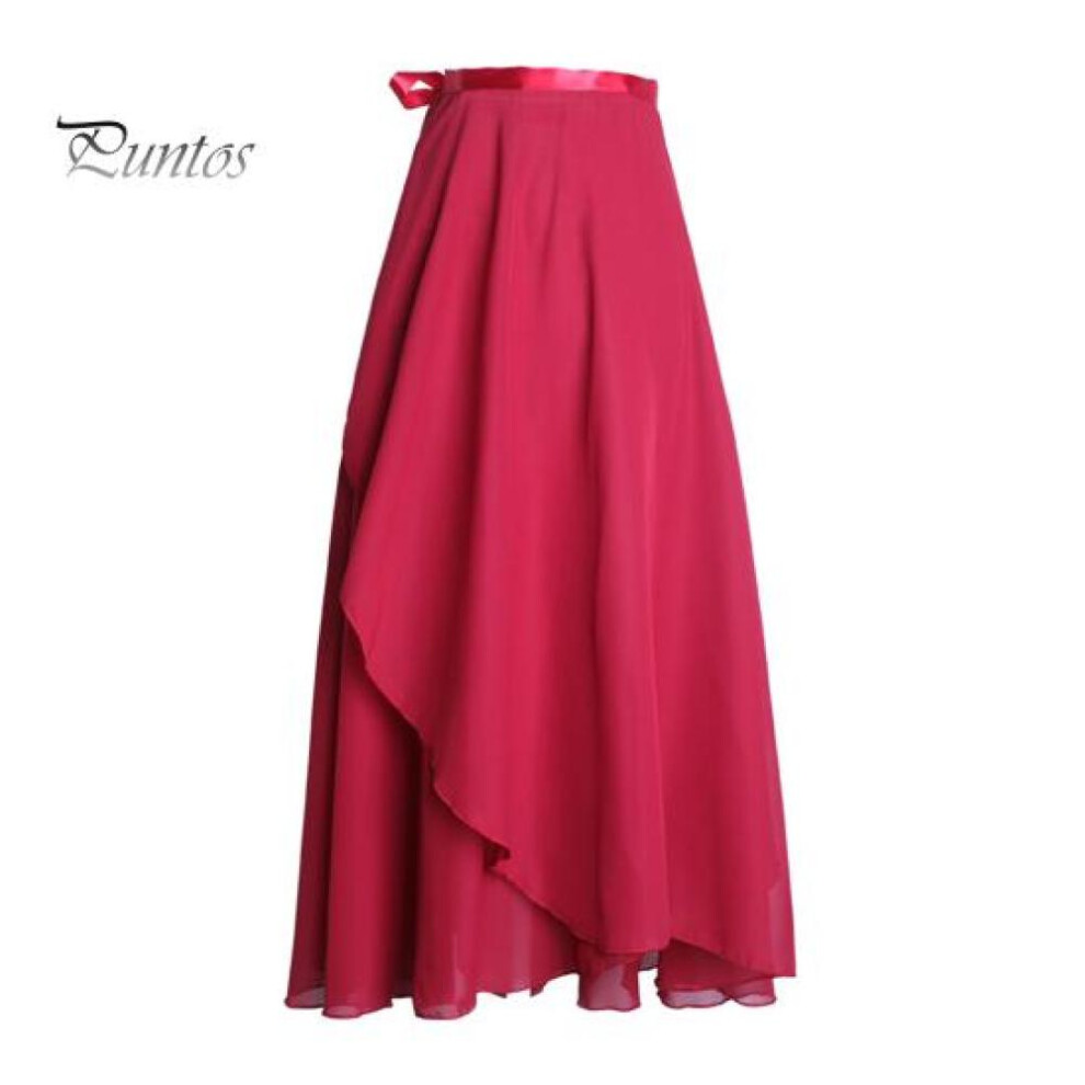(wine red) Women Dance Skirt High Waist Lace-up Multi-layered Mesh Chiffon Long Skirt Solid Color Flowy Maxi Skirt Adult Ballet Skirt