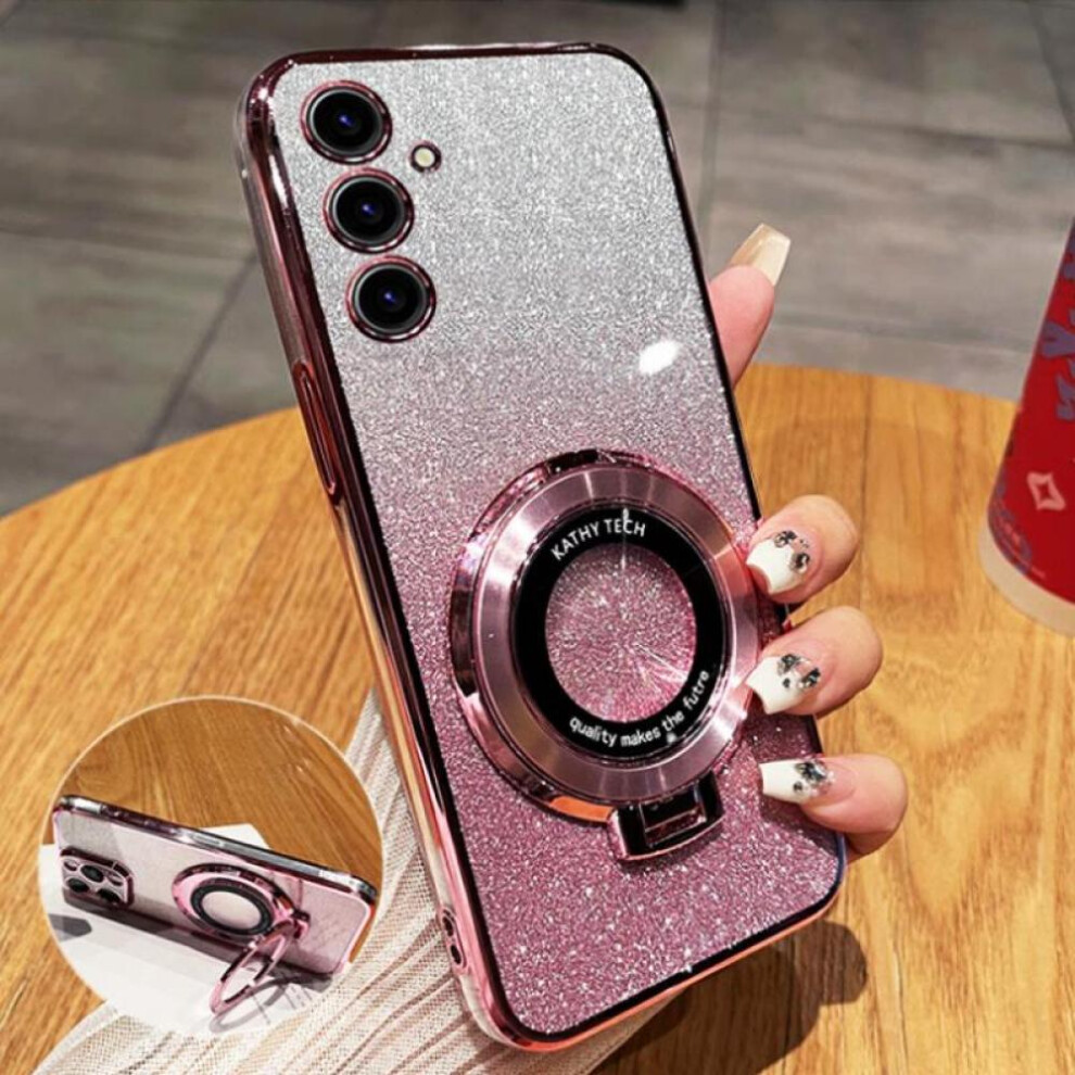 (pink, Galaxy A14 5G) Luxury Glitter Plating Magnetic Holder Phone Case For Samsung Galaxy A15 A25 A35 A55 A05 A05s A54 A14 A24 A34 A04 Bracket Cover