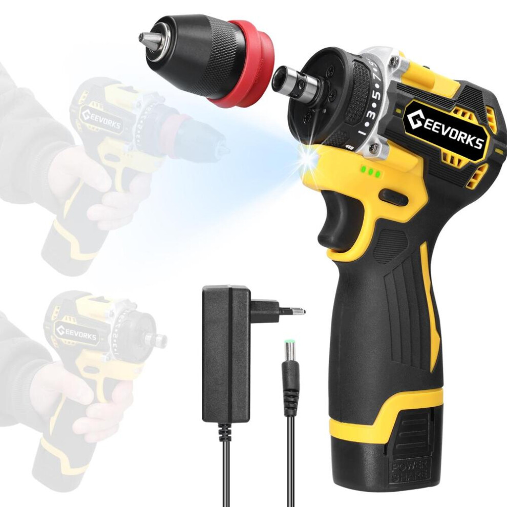 (multicolor, 1pcs battery EU Plug) Geevorks 16.8v 2in1 Lithium Drill Electric Screwdriver Multi-function Power Tool 45nm Torque