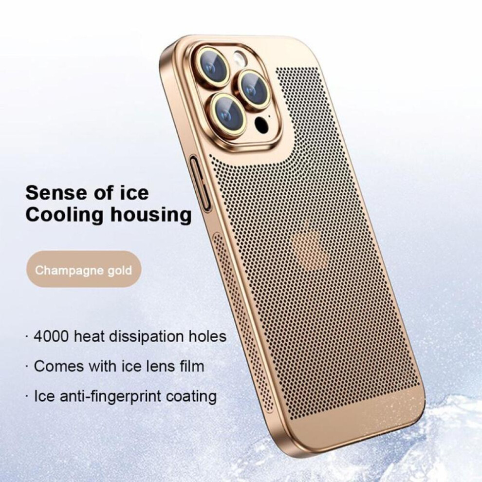 (gold, For iPhone 12 Pro Max) Luxury Plating Heat Dissipation Mesh Bumper Case For Iphone 16 15 14 Plus 13 12 11 Pro Max Lens Protector Shockproof Armor Phone Cover
