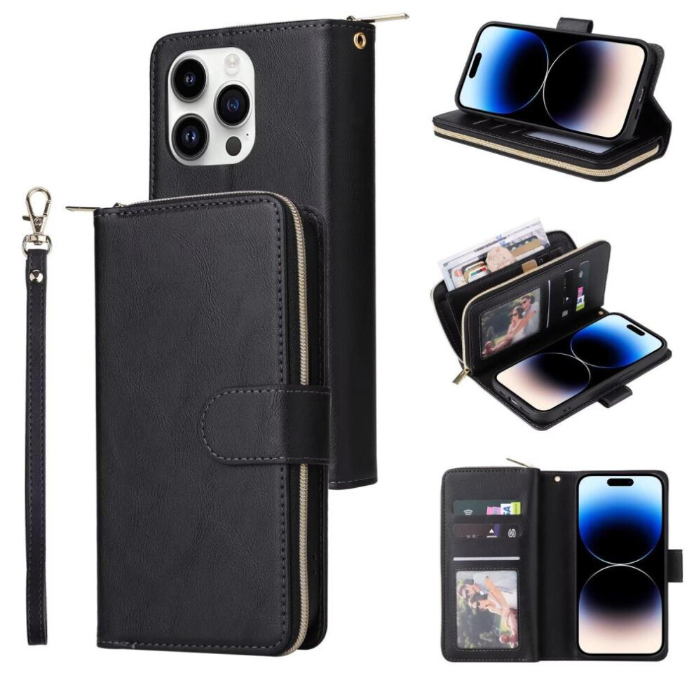 (black, iPhone 15 Pro Max) Ultra Thin Double Layer Card Slots Wallet Case for iPhone 15 14 13 12 11 XR Samsung S24 S23 S22 S21 A13 A14 A15 A35 A55 A54 Redmi Leather Flip Cover