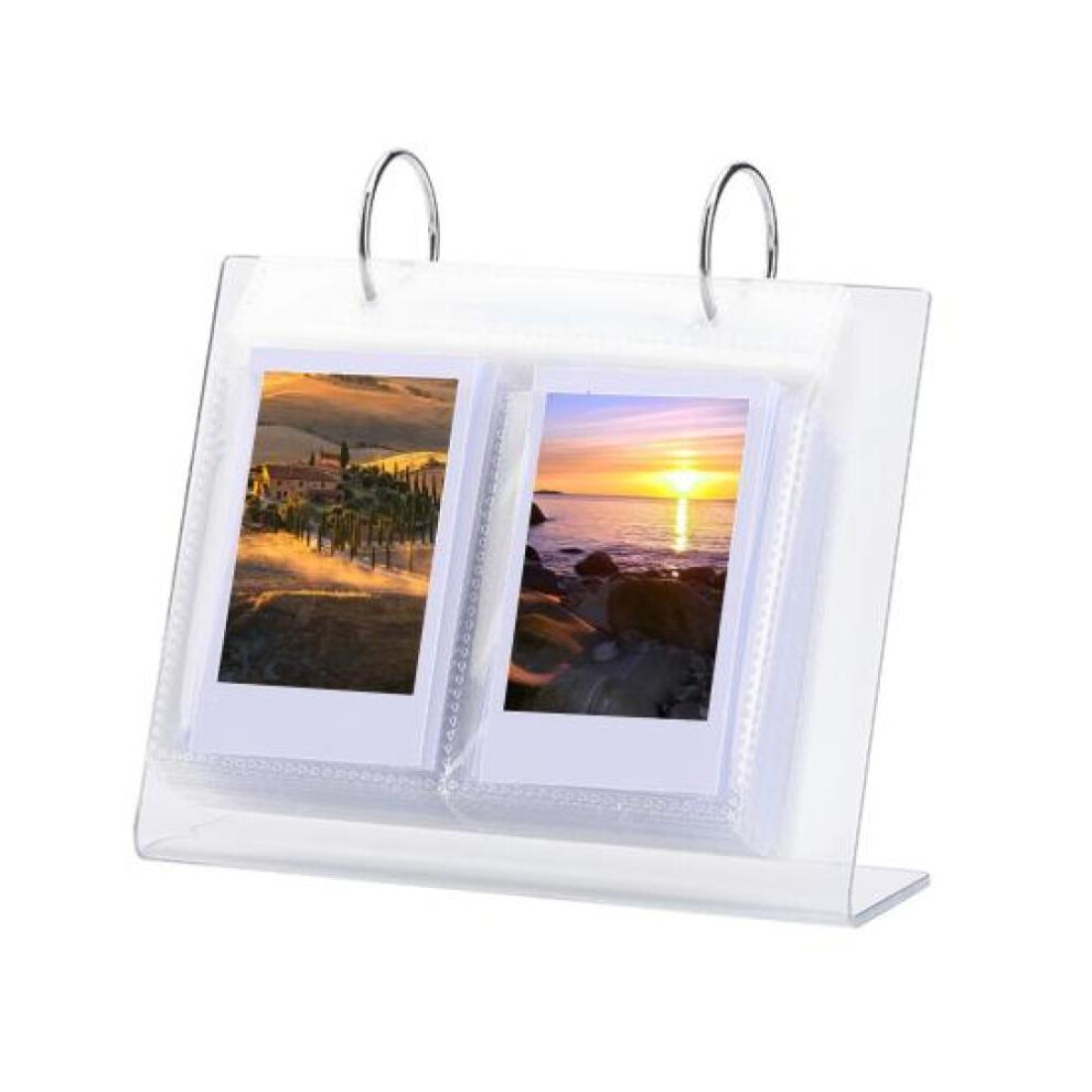 (transparent, M) 3-6 Inches Desktop Small Photo Album Acrylic Flip-up Mini Photo Book Photo Display Rack 34/68 Pockets Tabletop Picture Display Stand