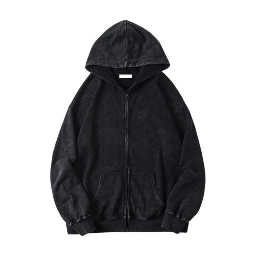 (as the picture, XL) Washed Distressed Hoodies Streetwear Women Grunge Gothic Oversize Long Sleeve Zip Up Hoodie Vintage Couple Cardigan