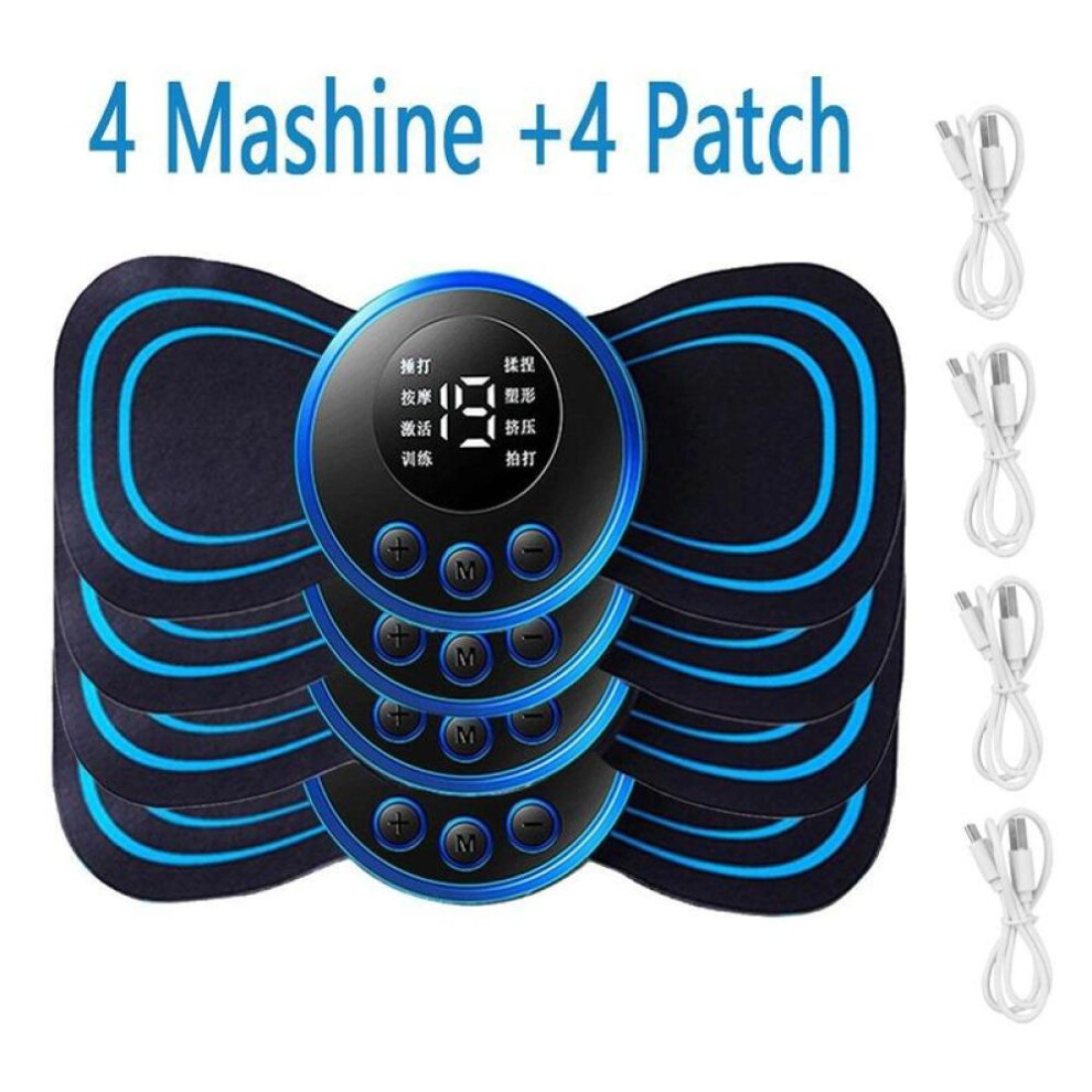 (4 PCS) 1/2/3/4pcs Ems Electric Neck Massager 8 Mode 19 Gears Tens Pulsed Therapy Instrument Cervical Back Massage Muscle Stimulator Patches Pain Relief