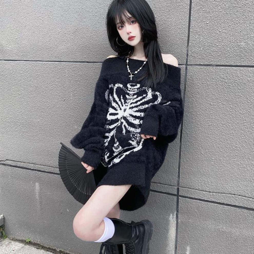 (black, L) Gothic Harajuku Skull Sweaters Womne Pullovers Y2k Goth Punk Knitted Black Long Sleeve Tops Autumn Knitwear Cool Girl
