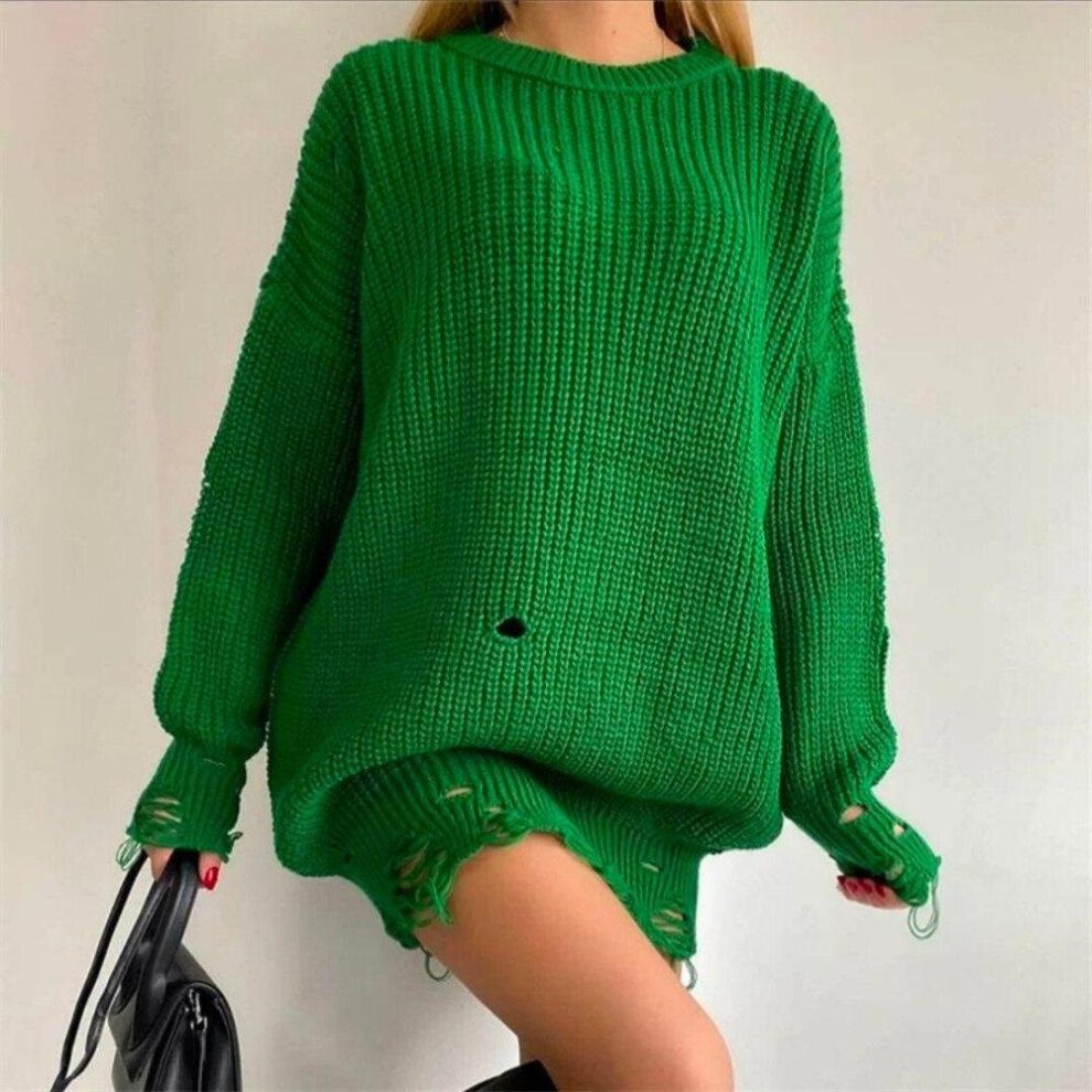 (green, S) Y2k Women&apos;s Oversized Sweater Knitted Casual O-neck Long Sleeve Pullover Tops Party Korean Fashion Sexy Sweaters Tops Women