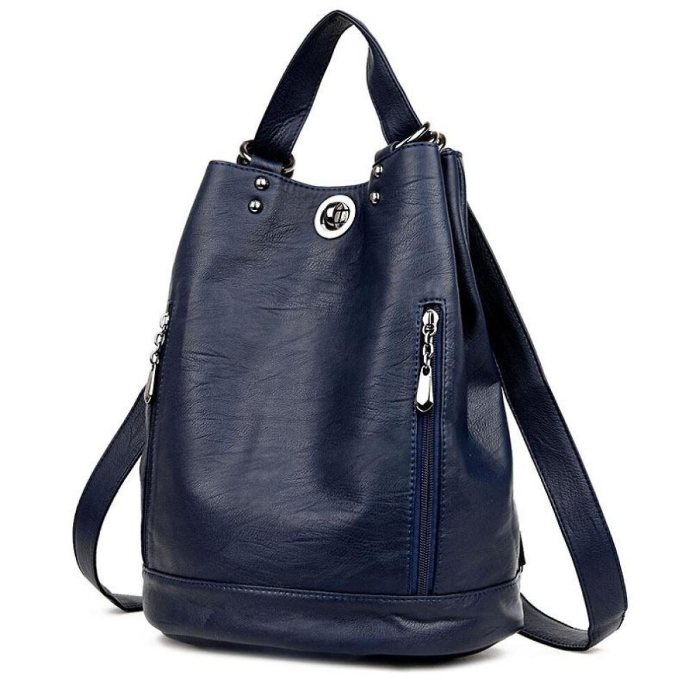 (blue, One Size) Durable Fashion Women Pu Leather Black Bagpack Female Rucksack Shoulder Bag