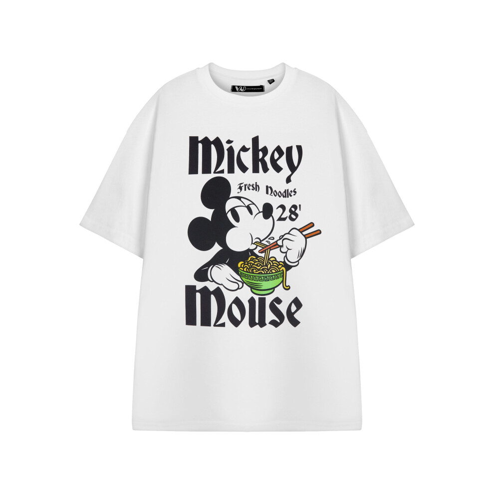 (Large) Disney Mickey Mouse Short Sleeved T-Shirt (Womens White)