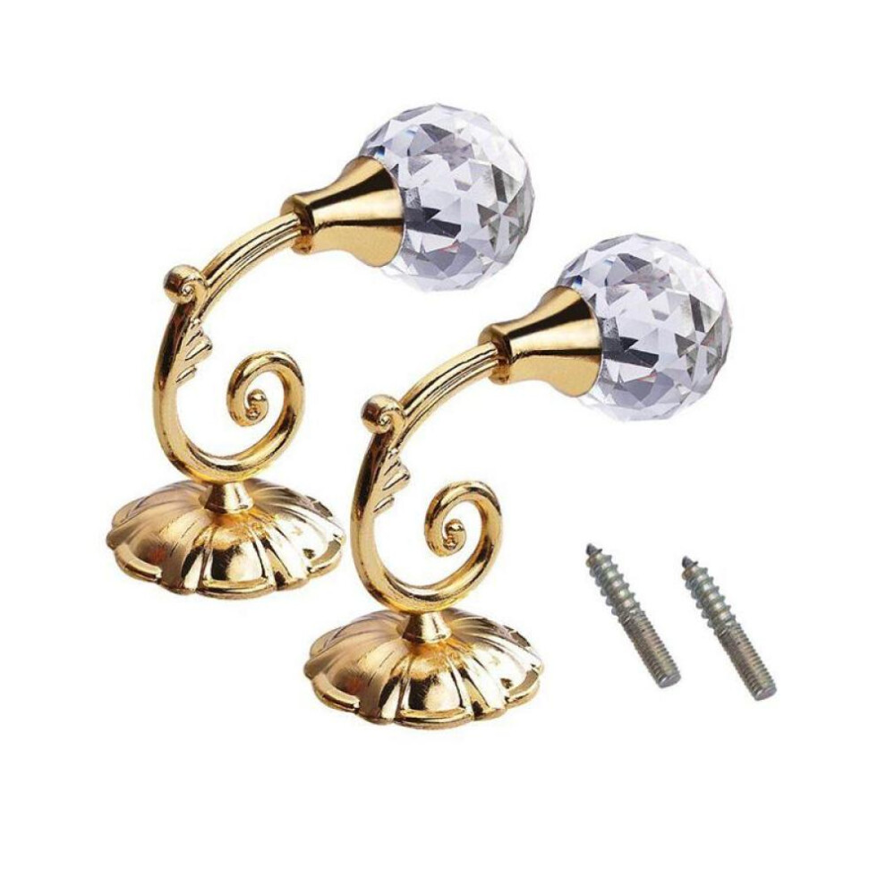 (gold) 2pcs Large Metal Crystal Glass Curtain Holdback Wall Tie Back Hooks Hanger Holder Curtain Rods Accessoires