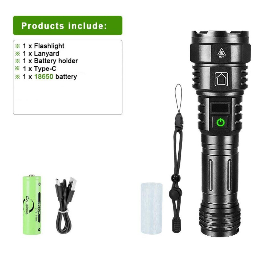 (black, with 18650 battery) 2000m Spotlight Led Flashlight 80w White Laser High Power Flashlight Usb Recharge Powerful Torch Lantern Hand Lamp