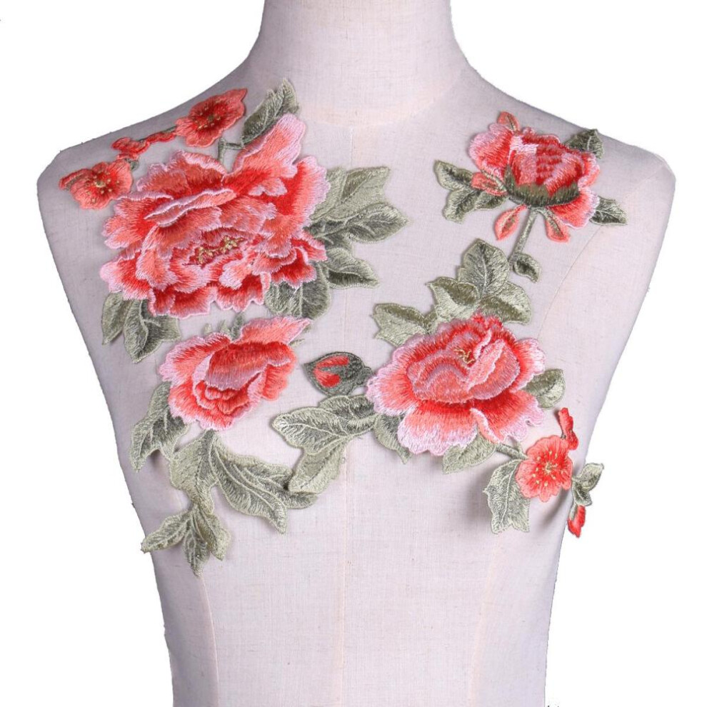 (pink) 2pcs/set Rose Flower Embroidery Patches Applique Embroidery Sew On Clothes La Ropa Applique