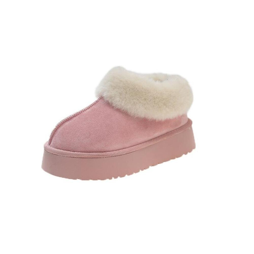 (pink, 40) New Winter Women&apos;s One Step Cotton Shoes Women&apos;s Plush One Piece Moon Shoes Plush Thickened Snow Boots