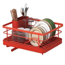 (red) Dish Drying Rack Large Capacity Non-Slip Design Stable Auto-Drain Easy to Install Space-Saving Kitchen Counter Dish Rack