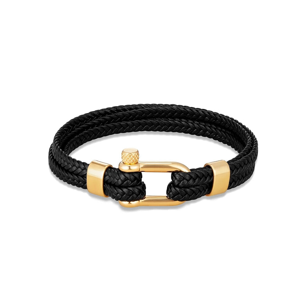 (19cm, Gold Black) Navy Style Men U shape Shackle Woven Multilayer Leather Bracelets-image-OPC-PFT8WHZ-NEW
