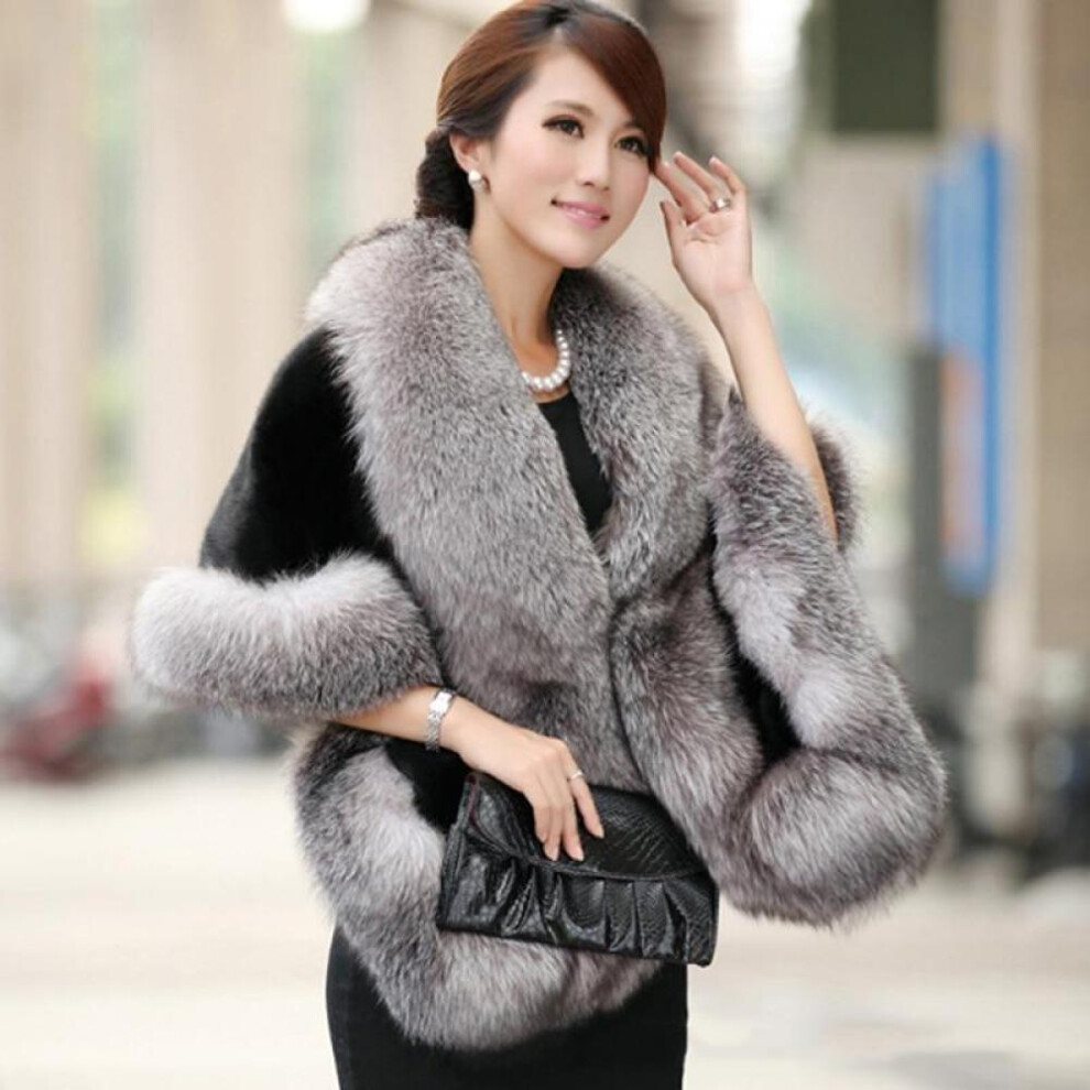 (grey, One Size) Luxury Elegant Womens Faux Mink Cashmere Winter Warm Fur Coat Shawl Cape Fashion Solid Ladies Faux Fur Pashmina Poncho