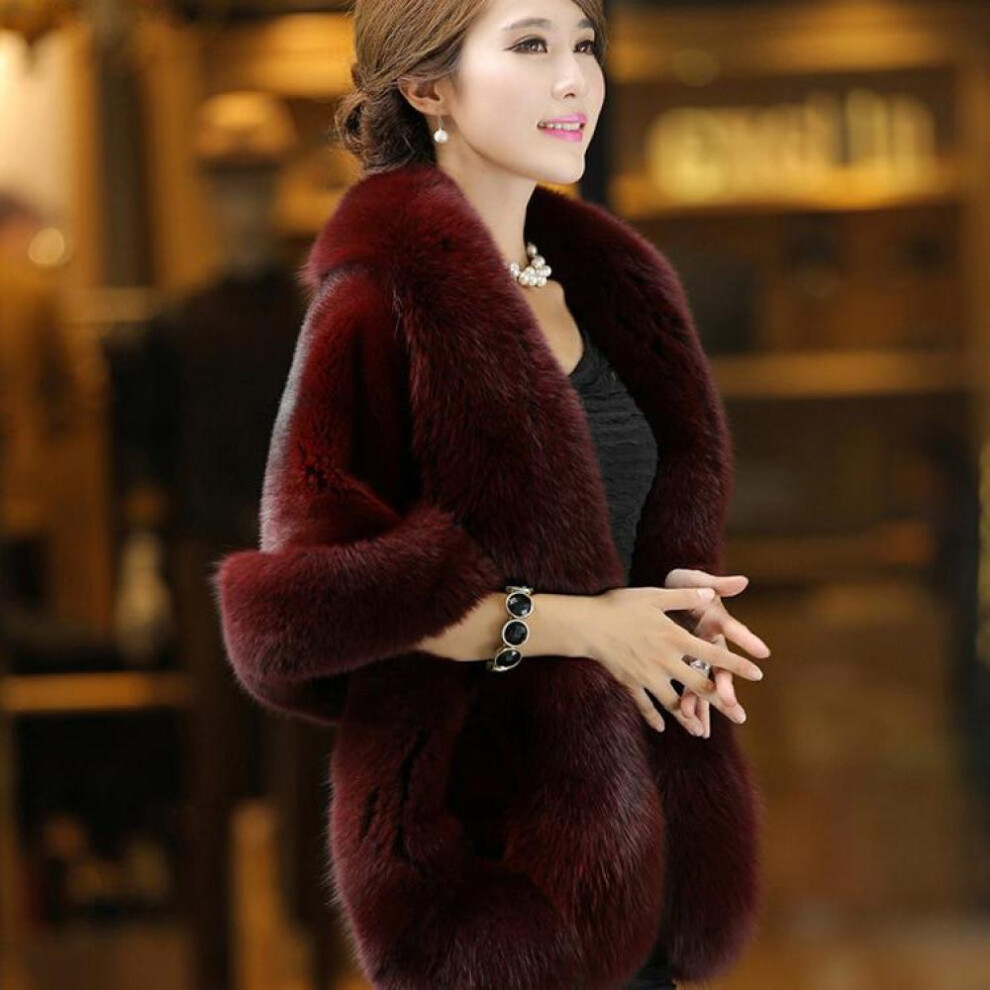 (red, One Size) Luxury Elegant Womens Faux Mink Cashmere Winter Warm Fur Coat Shawl Cape Fashion Solid Ladies Faux Fur Pashmina Poncho