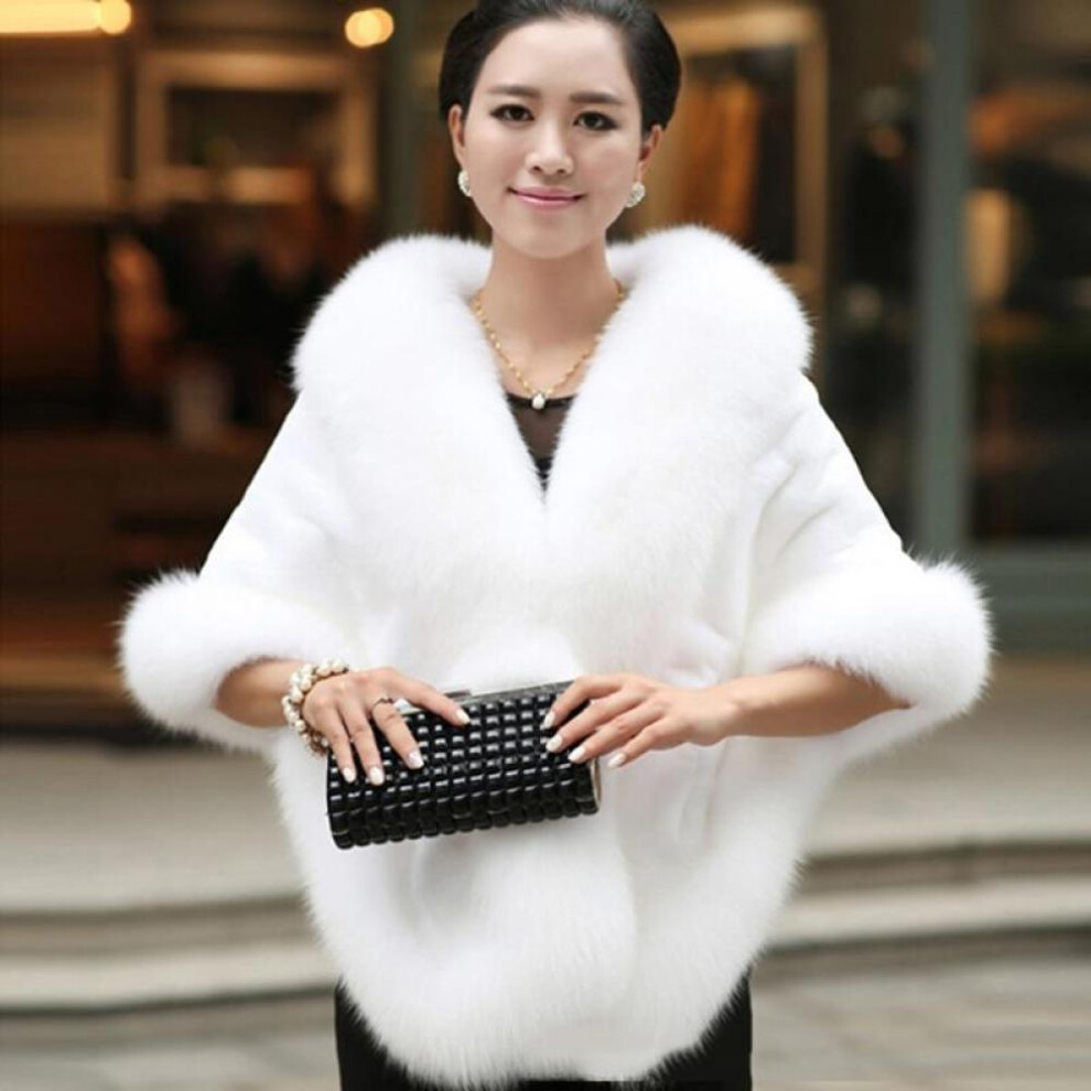 (white, One Size) Luxury Elegant Womens Faux Mink Cashmere Winter Warm Fur Coat Shawl Cape Fashion Solid Ladies Faux Fur Pashmina Poncho