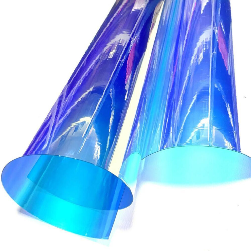 (blue, 20*30cm) Transparent Pvc Holographic Fabric Multicolor Vinyl Film Diy Bag Crafts