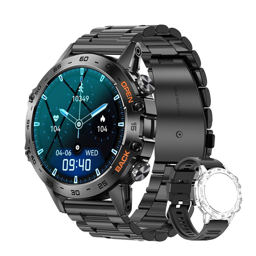 (black, Steel belt + silicone bel) 2023 Smart Watch Men Bluetooth Call 24h Heart Rate Watches Sports Fitness Tracker Smartwatch For Android Ios 400mah