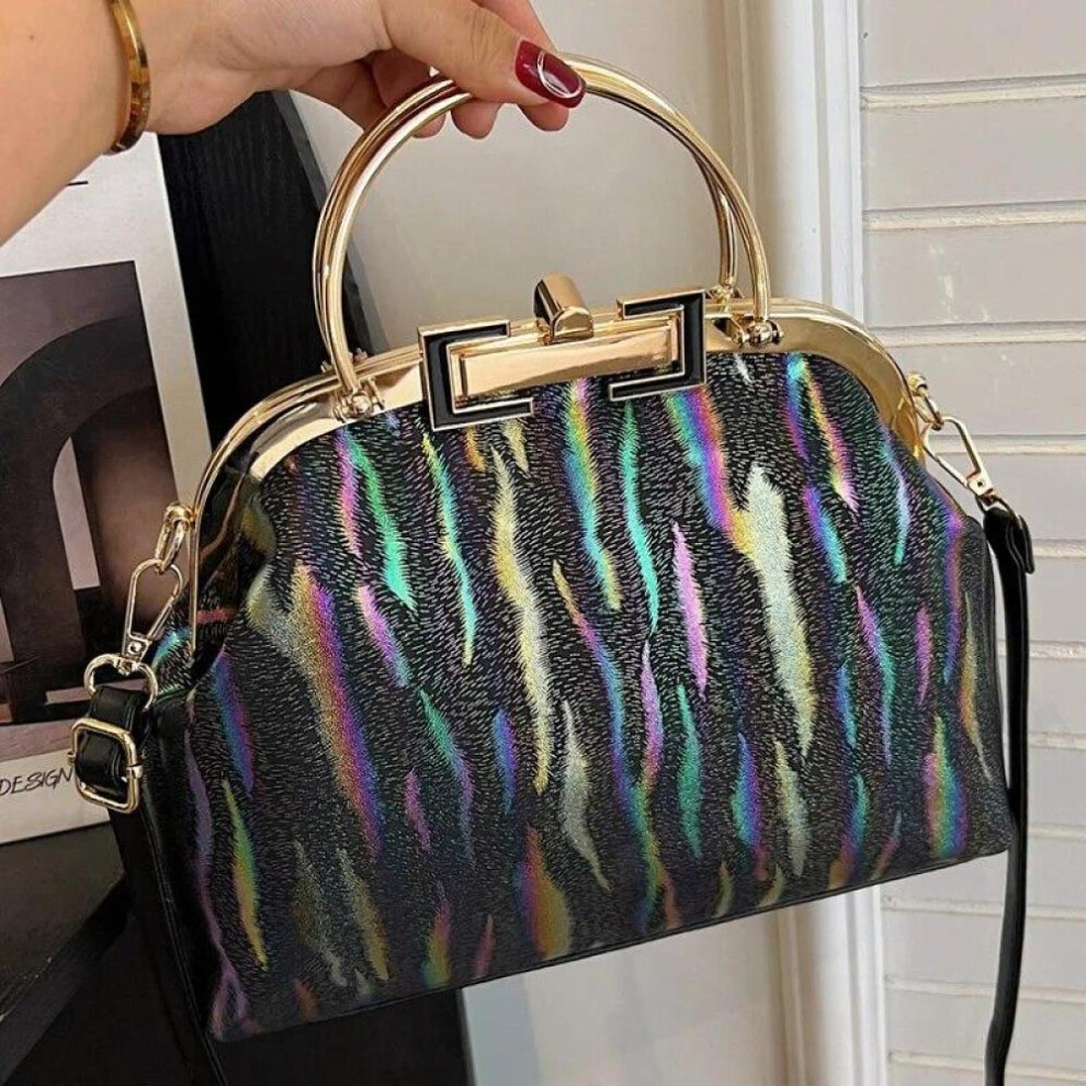 (black) New Retro Women&apos;s Lock Chic Handbags Evening Clutch Designer Brand Lady Shoulder Bags Shell Clip Black White Pink Crossbody Bag