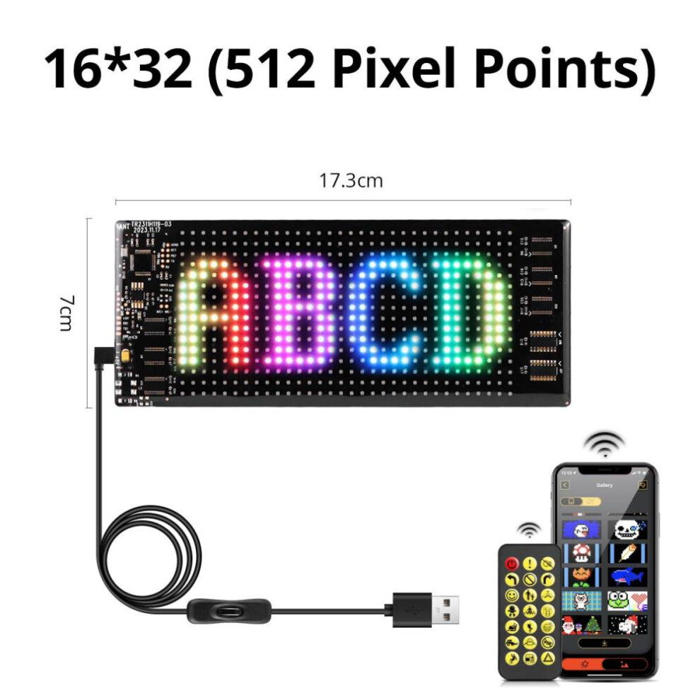 (16*32LEDs) Scrolling Advertising Led Sign Usb 5v Bluetooth App Control Logo Light Custom Text Pattern Animation Programmable Display Car