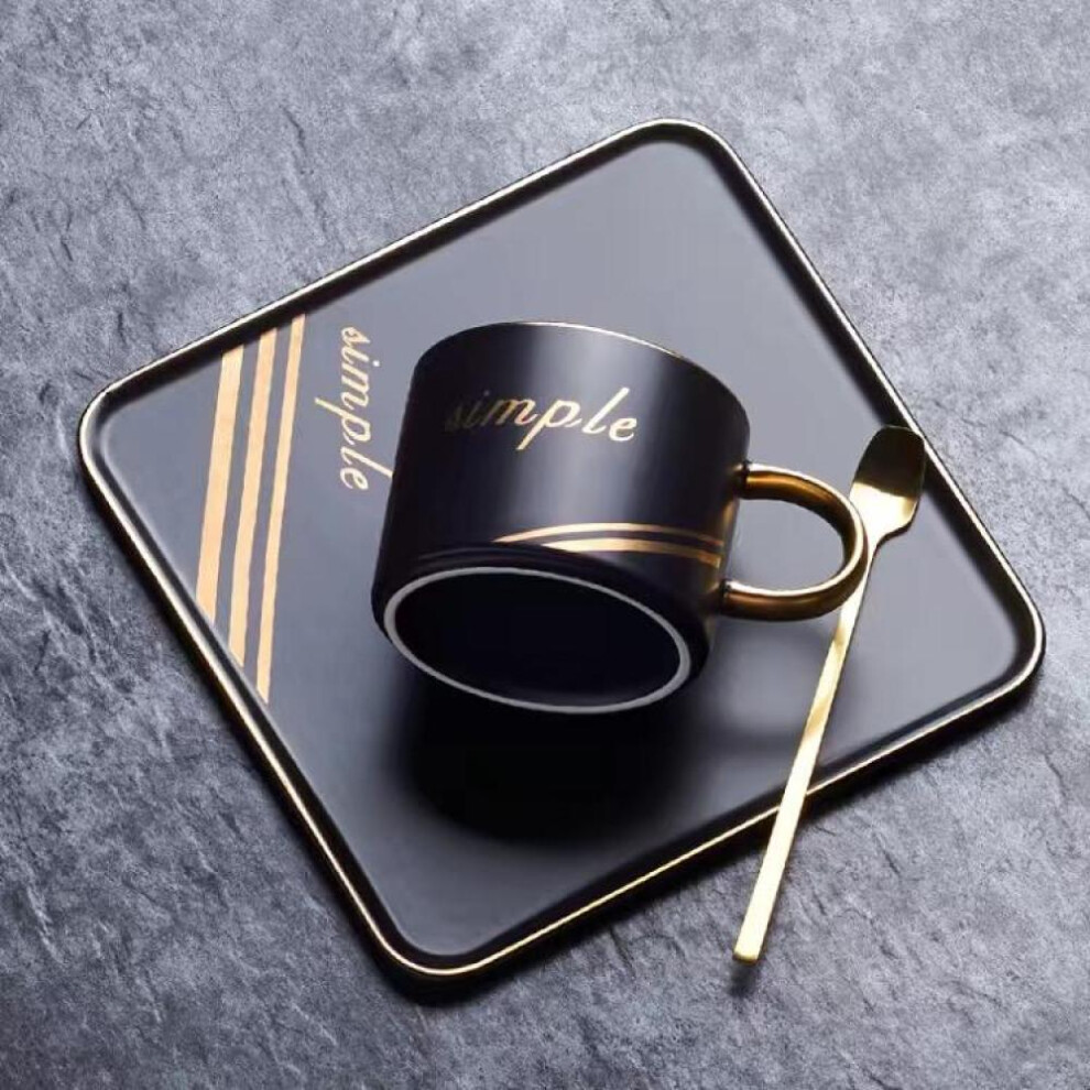 (black) Coffee Cup Plate Two Piece Set Nordic Style Solid Color Coffee Cup Ceramic Water Cup Mug Breakfast Cup Milk Cup Afternoon Tea