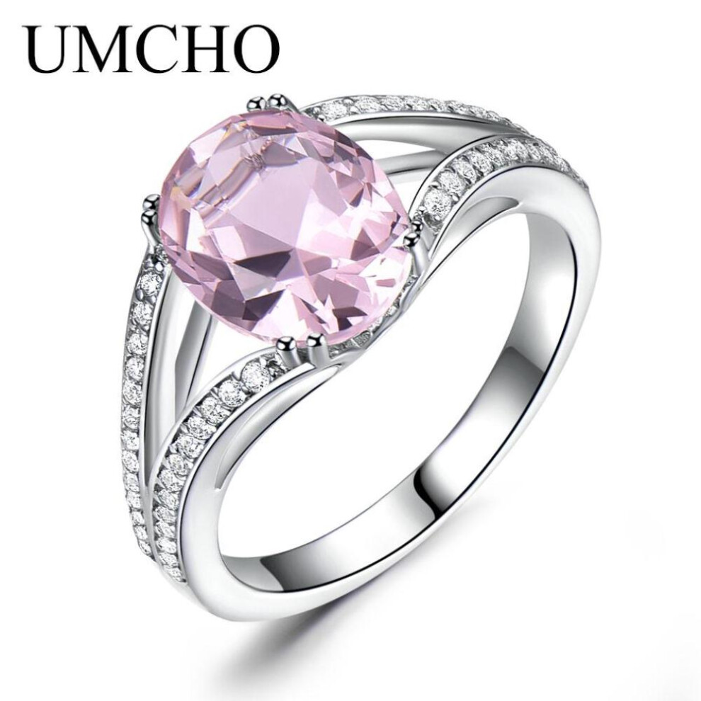 (pink, 8) Umcho Solid 925 Sterling Silver Rings For Women Silver 925 Ring Pink Morganite Gemstone Ring