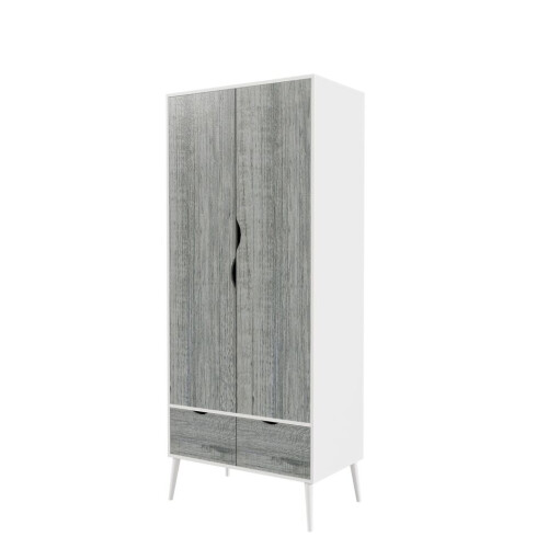 URBN Living (White Ash Grey) 2 Door 2 Drawer Wardrobe with Scandi Legs Cupboard Hanging Rail 180cm