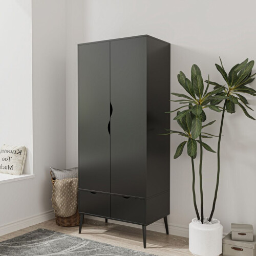 URBN Living (Black) 2 Door 2 Drawer Wardrobe with Scandi Legs Cupboard Hanging Rail 180cm