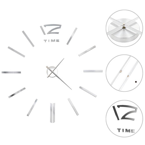 VidaXL vidaXL 3D Wall Clock Modern Design 100cm XXL Silver Home Office Analog Timer 1