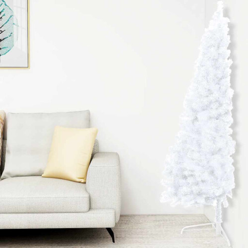 VidaXL vidaXL Artificial Half Pre-lit Christmas Tree with Ball Set Xmas Tree White 1