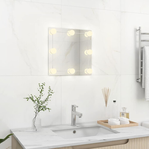VidaXL vidaXL Wall Mirror with LED Lights Square Glass Wall-Mounted Makeup Mirror 2