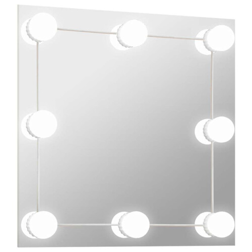 VidaXL vidaXL Wall Mirror with LED Lights Square Glass Wall-Mounted Makeup Mirror 1