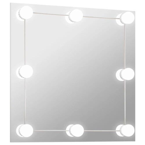 VidaXL vidaXL Wall Mirror with LED Lights Square Glass Wall-Mounted Makeup Mirror 1