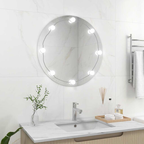 VidaXL vidaXL Wall Mirror with LED Lights Round Glass Wall-Mounted Makeup Mirror 2