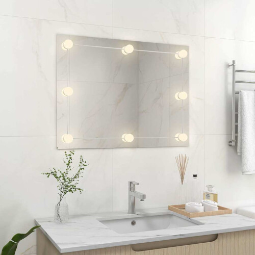 VidaXL vidaXL Wall Frameless Mirror with LED Lights Rectangular Glass Makeup Mirror 2