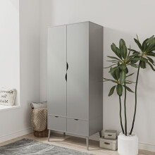 (Grey) 2 Door 2 Drawer Wardrobe with Scandi Legs Cupboard Hanging Rail 180cm