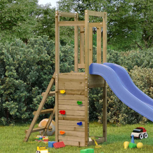 VidaXL (solid impregnated pinewood) vidaXL Play Tower Climbing Frame with Ladder and Rockwall Kids Solid Wood Pine 1