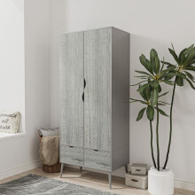 (Grey Ash Grey) 2 Door 2 Drawer Wardrobe with Scandi Legs Cupboard Hanging Rail 180cm